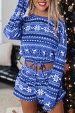 Lutaotie Snowflake Deer Cropped Sweater Shorts Set