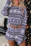 Lutaotie Snowflake Deer Cropped Sweater Shorts Set