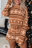 Lutaotie Snowflake Deer Cropped Sweater Shorts Set