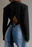 Lutaotie Solid Color Backless Slit Blazer