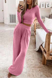 Lutaotie Solid Color Ribbed Crop Top Long Pants Set