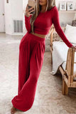 Lutaotie Solid Color Ribbed Crop Top Long Pants Set