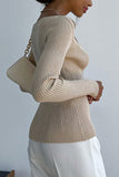 Lutaotie Square Neck Ribbed Knitted Tops