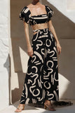 Lutaotie Strapless Puff Sleeve Crop Tops & Skirts