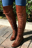 Lutaotie Strappy Leather Over The Knee Boots