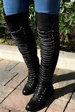 Lutaotie Strappy Leather Over The Knee Boots