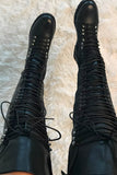 Lutaotie Strappy Leather Over The Knee Boots