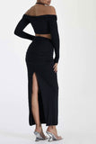 Lutaotie Twisted-front Halter Crop Top Slit Midi Skirt Suits