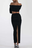 Lutaotie Twisted-front Halter Crop Top Slit Midi Skirt Suits