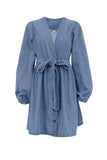 Lutaotie V Neck Button Front Lace Up Denim Dress