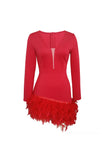 Lutaotie V Neck Feather Pack Hip Mini Dress