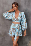 Lutaotie V Neck Printed Cut-Out Rompers