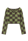 Lutaotie V Neck Mohair Checkerboard Sweater