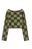 Lutaotie V Neck Mohair Checkerboard Sweater