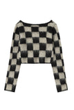 Lutaotie V Neck Mohair Checkerboard Sweater