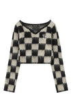 Lutaotie V Neck Mohair Checkerboard Sweater