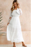 Lutaotie White Off Shoulder Lace Puff Sleeve Dress