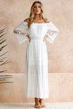 Lutaotie White Off Shoulder Lace Puff Sleeve Dress