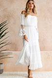 Lutaotie White Off Shoulder Lace Puff Sleeve Dress