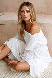 Lutaotie White Off Shoulder Lace Puff Sleeve Dress