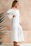 Lutaotie White Off Shoulder Lace Puff Sleeve Dress