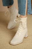 Lutaotie White Square Toe Mid-Calf 8-Eye Boots