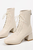 Lutaotie White Square Toe Mid-Calf 8-Eye Boots