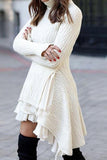 Lutaotie White Turtleneck Cable Knit Ruffled Mini Dress