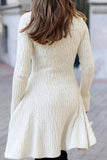 Lutaotie White Turtleneck Cable Knit Ruffled Mini Dress