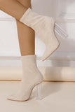 Lutaotie Crystal Heel Stretch Mid Calf Skinny Boots