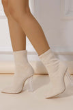 Lutaotie Crystal Heel Stretch Mid Calf Skinny Boots