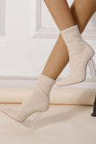 Lutaotie Crystal Heel Stretch Mid Calf Skinny Boots