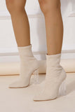 Lutaotie Crystal Heel Stretch Mid Calf Skinny Boots