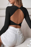 Lutaotie Solid Backless Twist Long Sleeve Tops