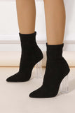 Lutaotie Crystal Heel Stretch Mid Calf Skinny Boots