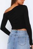 Lutaotie One Shoulder Long Sleeve Pleated Tops