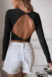 Lutaotie Solid Backless Twist Long Sleeve Tops