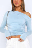 Lutaotie One Shoulder Long Sleeve Pleated Tops