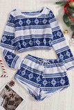 Lutaotie Christmas Long Sleeve Shorts Pajamas Set