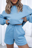 Lutaotie Sweatshirt Shorts Drawstring Two-Piece Set