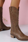 Lutaotie Mid-Calf Studded Western Boots