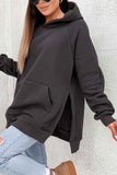 Lutaotie Solid Color Pocket Slit Hoodie