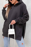 Lutaotie Solid Color Pocket Slit Hoodie