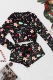 Lutaotie Christmas Long Sleeve Shorts Pajamas Set