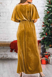 Lutaotie Velvet Crew Neck High Slit Midi Dress