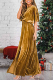 Lutaotie Velvet Crew Neck High Slit Midi Dress