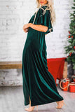 Lutaotie Velvet Crew Neck High Slit Midi Dress