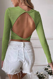 Lutaotie Solid Backless Twist Long Sleeve Tops