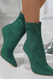 Lutaotie Crystal Heel Stretch Mid Calf Skinny Boots