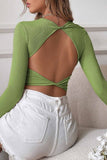 Lutaotie Solid Backless Twist Long Sleeve Tops